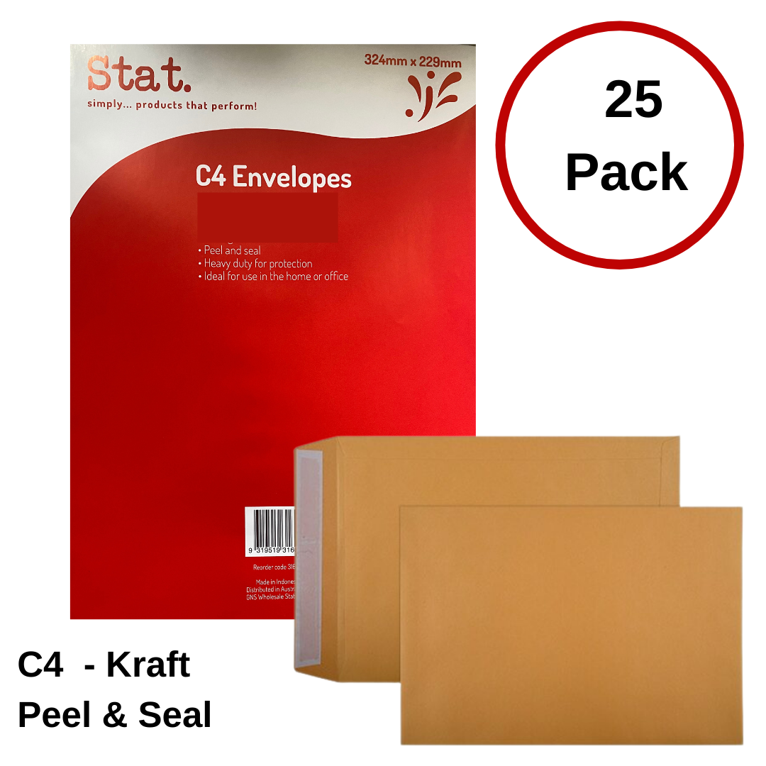 Brown Envelopes C4 324 x 229mm Peel Seal Pack of 25