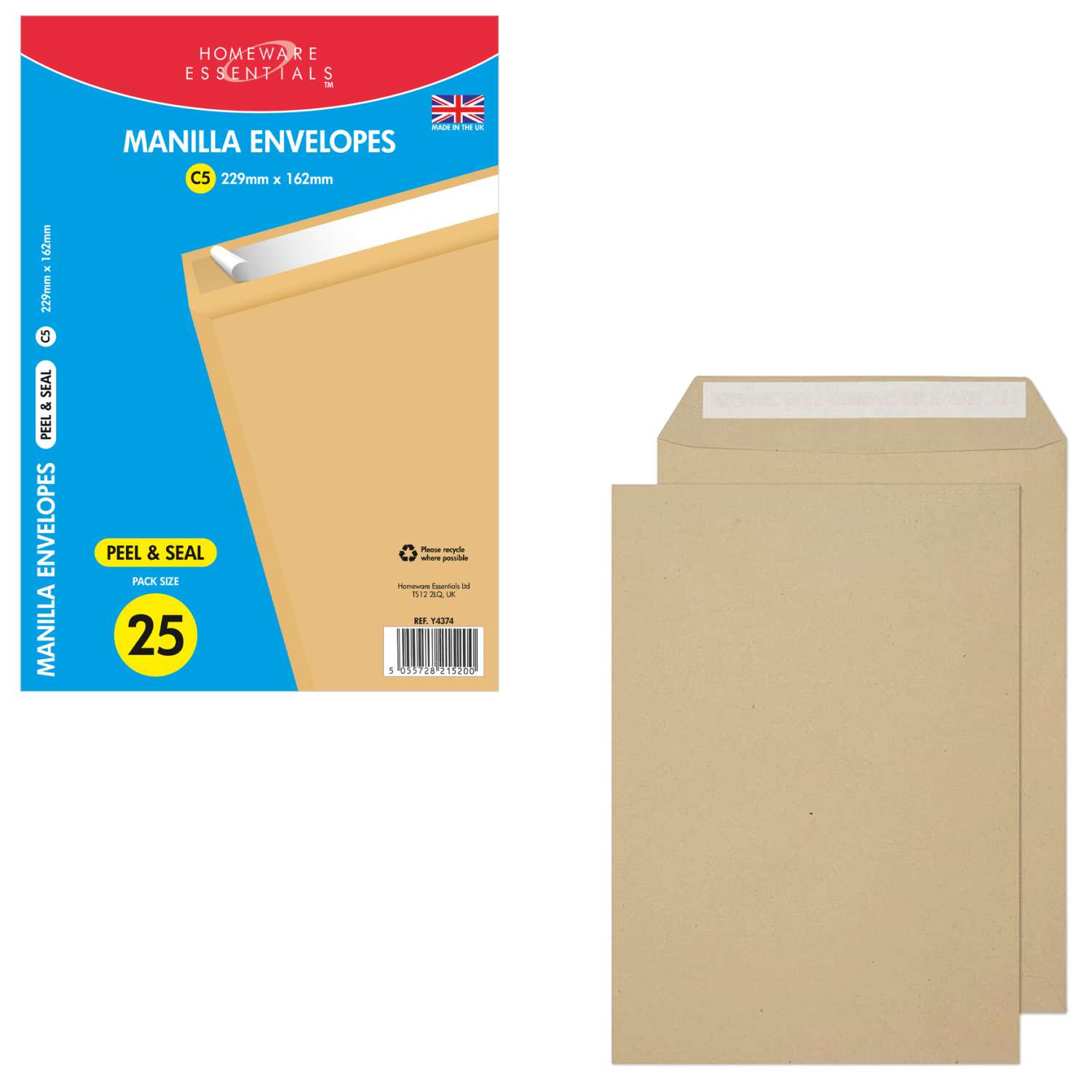 Brown Envelopes C5 229 x 162mm Peel Seal Pack of 25