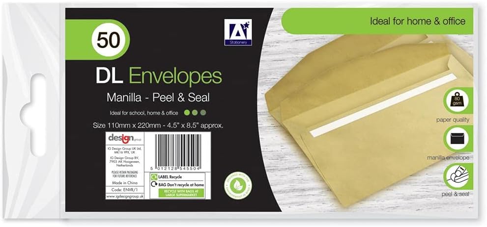 Brown Envelopes DL 110 x 220mm Peel Seal Pack of 50