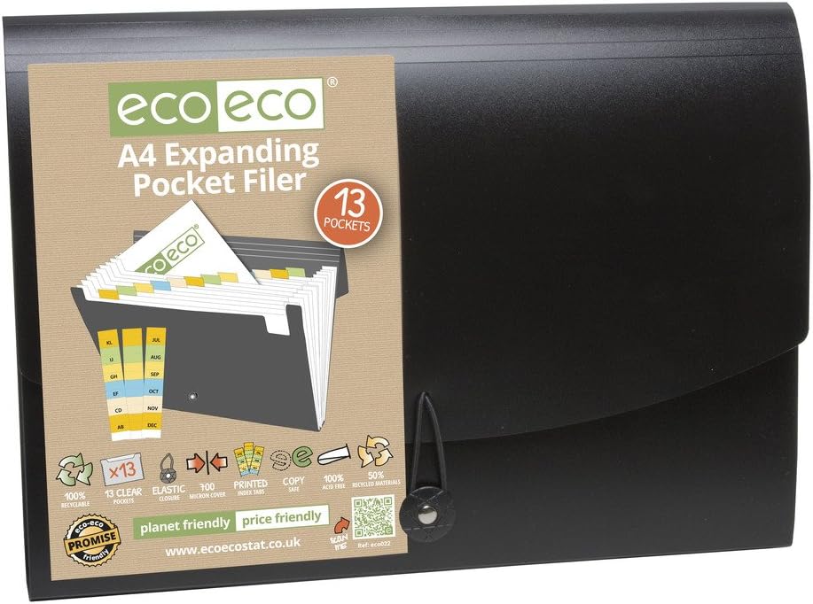 eco-eco A4+ 50% Recycled Expanding Zip File Assorted Colours