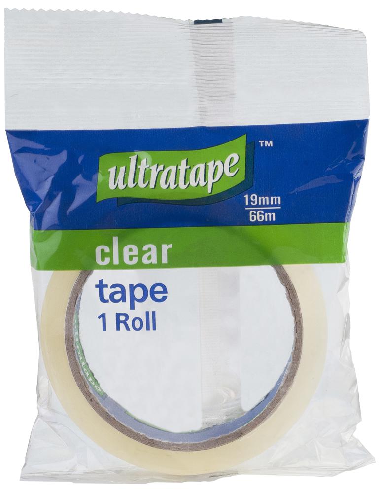 Ultratape Clear Tape Roll 19mm x 66m Pillow Pack Hanging