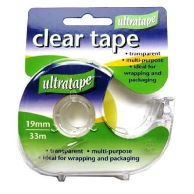 Ultratape Clear Tape Roll + Dispenser 19mm x 33m