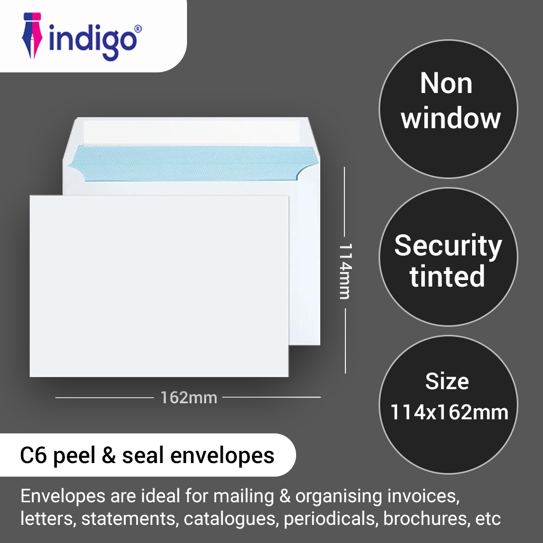 White Envelopes C6 114 x 162mm Peel Seal Pack of 25