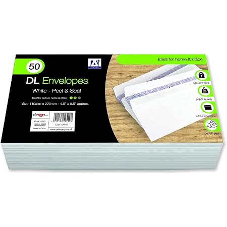 White Envelopes DL 110 x 220mm Peel Seal Pack of 50