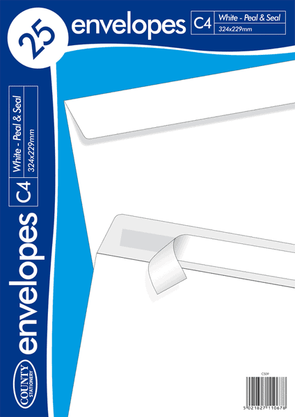 White Premium Envelopes C4 324 x 229mm Peel Seal Pack of 25
